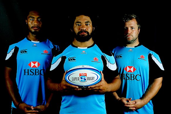 Tatafu Polota-Nau, (left) Sekope Kepu and (right) Benn Robinson.