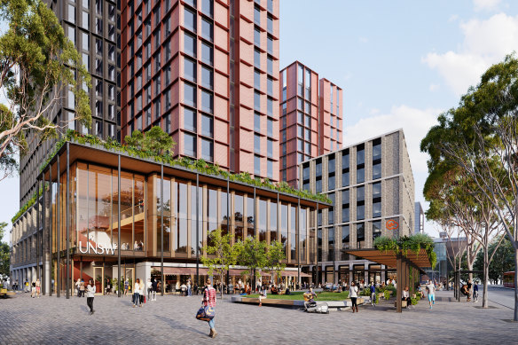 The UNSW student accommodation proposal would include a small public square near the light rail station on Anzac Parade.