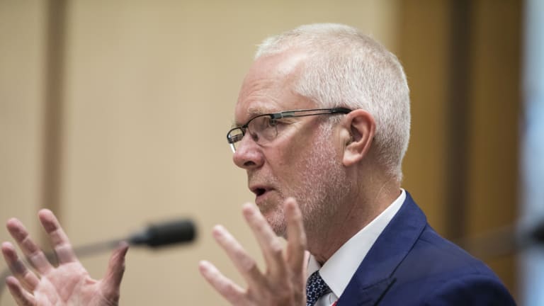 Former ABC chairman Justin Milne appears before a Senate inquiry on Friday.