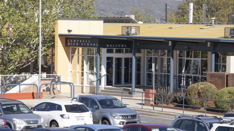 Quiet scenes at Campbell High School the morning after a Year 10 student died from injuries sustained during a class activity at Mount Ainslie.