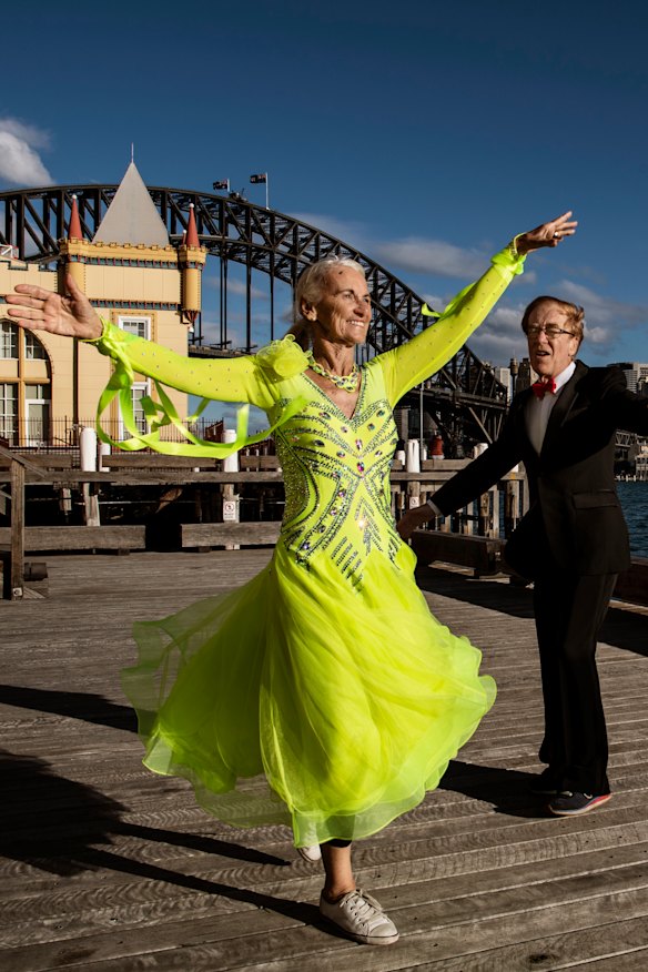 Sue Johnson and Roger Selby improvise with socially distanced dancing.