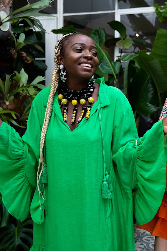 Suzan Mutesi modelling the Iris Apfel x H&M collection in March 2022.