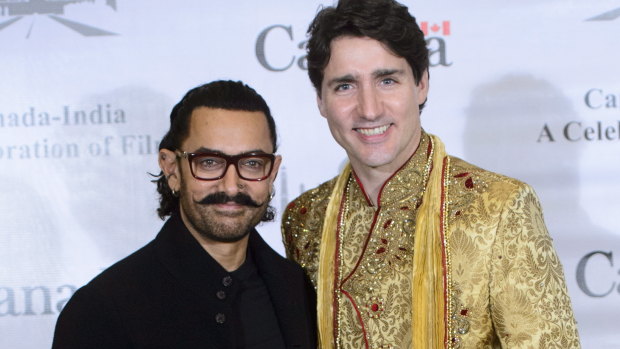 Actor or politician? Justin Trudeau meets with Indian movie star Aamir Khan.