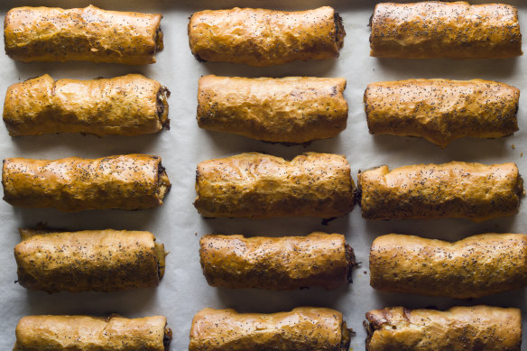 Bourke Street Bakery’s sausage rolls are hand-rolled and cut.