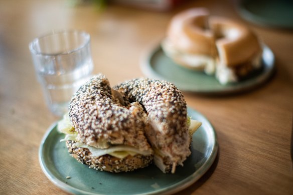 The bok bok manok bagel at Migrant Coffee.