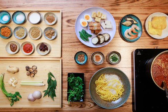 The many ingredients that go into Kantan's curry laksa.