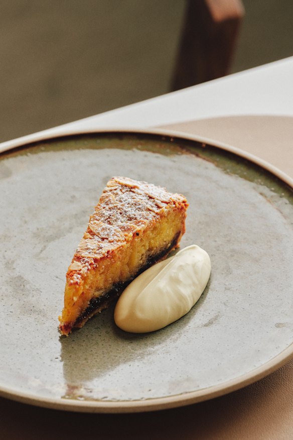 Bakewell tart with Davidson plum. 