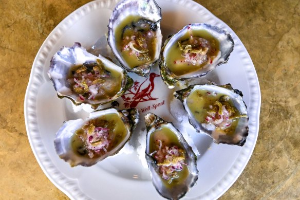 Oysters with aguachile.