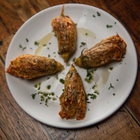 The stuffed zucchini flowers.