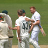 Jonny Bairstow looks displeased after Alex Carey had thrown down his stumps at Lord’s.
