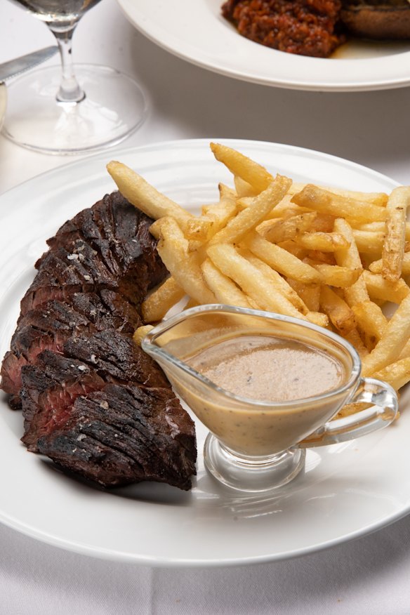 Steak frites with sauce diane and house-made fries.