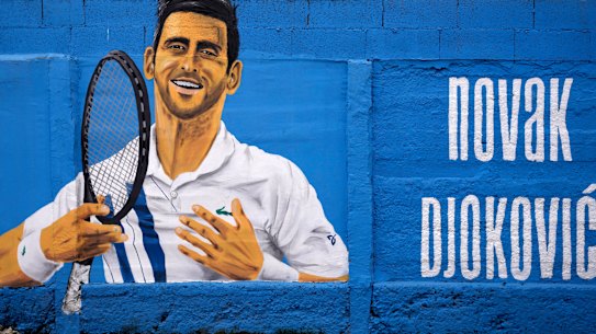 A mural of World No.1 Novak Djokovic in Belgrade, Serbia.