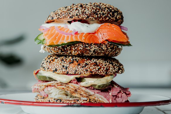 The lox and pastrami bagels at Small Talk, Dulwich Hill. 