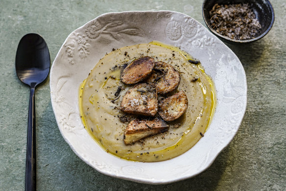 Loaded potato soup with porcini salt.