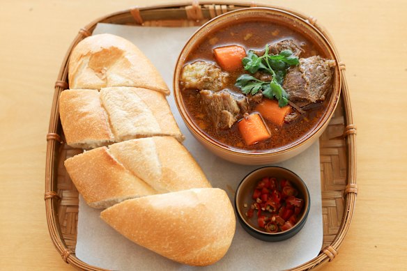  The Khor Kho slow-cooked beef rib stew comes with a side of bread for dipping.