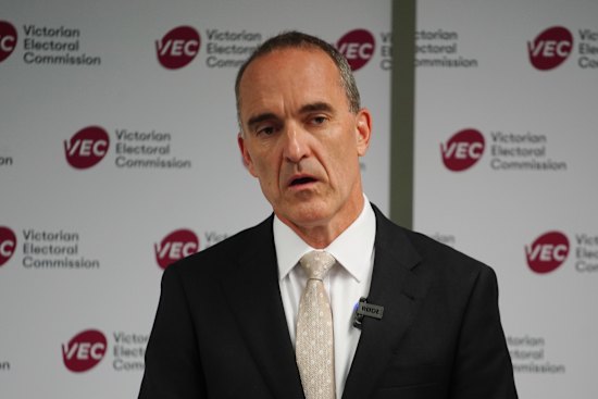 Victorian Electoral Commissioner Sven Bluemmel gives a press conference on Wednesday detailing alleged ballot fraud. 