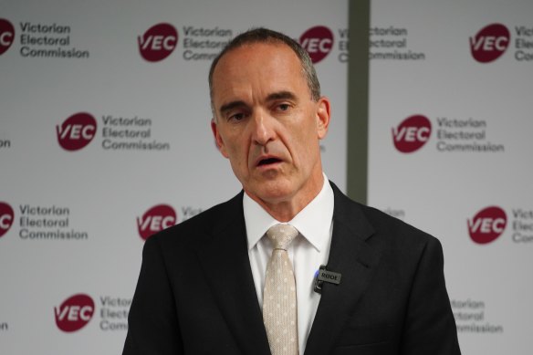Victorian Electoral Commissioner Sven Bluemmel gives a press conference on Wednesday detailing alleged ballot fraud. 