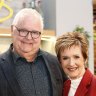 Ian Smith (Harold Bishop) and Jackie Woodburne (Susan Kennedy) at the Neighbours farewell event on Wednesday.