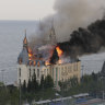 A building of the Odessa Law Academy is on fire after a Russian missile attack in Odessa, Ukraine.
