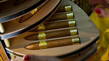 Trinidad cigars are displayed at the Cigar Festival in Havana, Cuba. US President Donald Trump has tightened import restriction on Cuban goods.