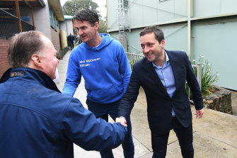 Nick McGowan (left), pictured with Opposition Leader Matthew Guy, unsuccessfully ran for the seat of Eltham in 2018.