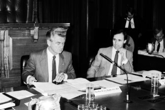 Bob Hawke and Paul Keating at the national economic summit in Canberra in 1983.