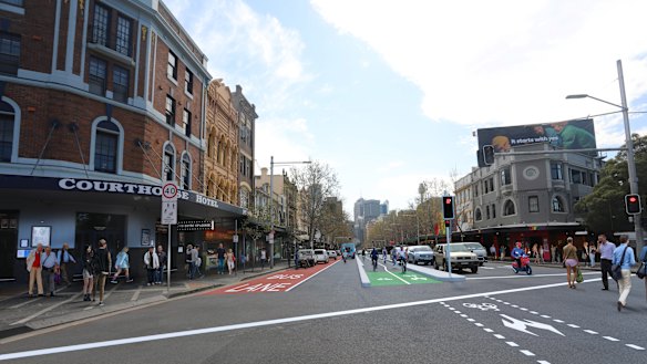 An artist's impression of the cycleway down the centre of Oxford Street.