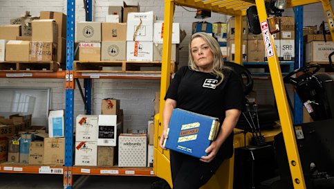 Kathleen Davies, small business owner from western Sydney, in her Milperra warehouse.