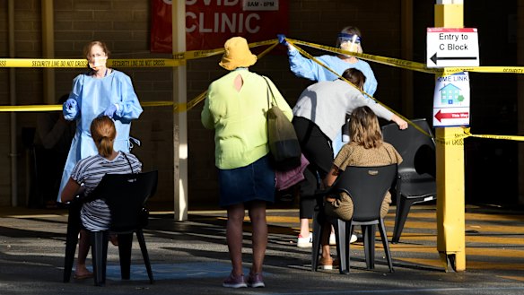 Lining up for a "fever clinic" at Sir Charles Gairdner hospital in Perth.