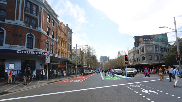 An artist's impression of the cycleway down the centre of Oxford Street.