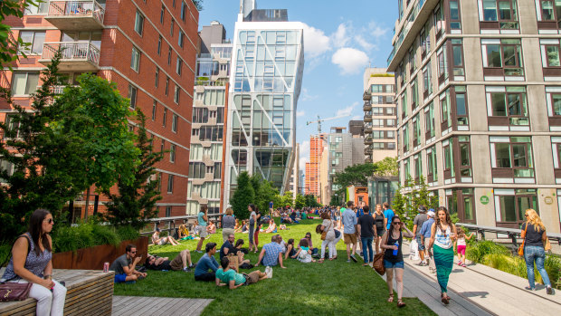 The High Line in New York City is a linear public park built on an old railway. 