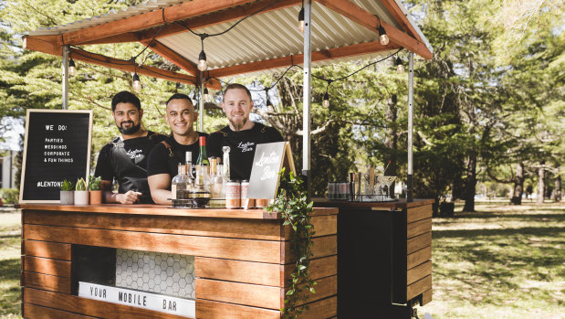 Lenton Bar is Canberra's newest mobile bar.
From left, Manuk Samarasinghe, Amit Oberoi, and Matt Harris.