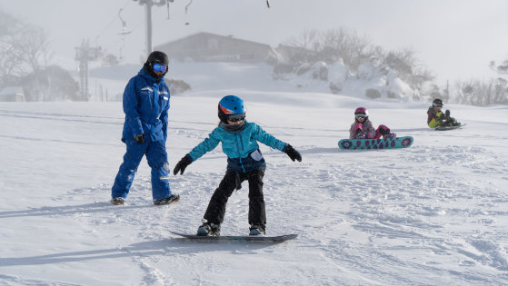 Kids learning how to snowboard as the first big snow of the season fell, 2018. 