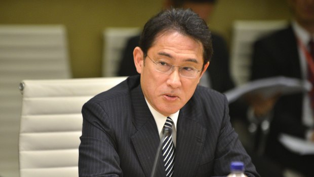 Japan's then-Minister for Foreign Affairs, Fumio Kishida in 2015 at the opening of talks between Japan's and Australia's Foreign and Defence ministers in Sydney.