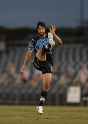 Benji Marshall warms up before the Penrith game last weekend.