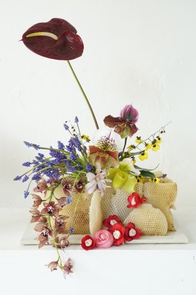 Collaborative installation by florist Hattie Molloy and urban beekeeper Nic Dowse.