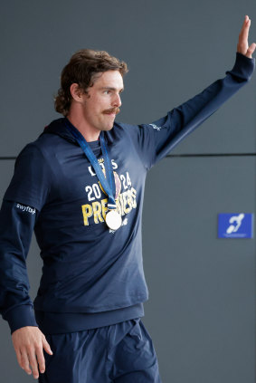 Waving goodbye: Joe Daniher.