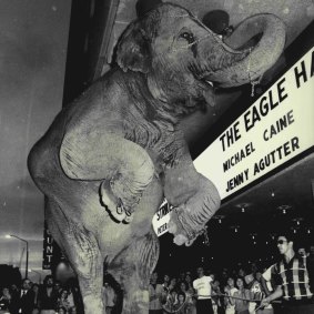 An elephant outside Hoyts Entertainment centre in George Street in 1976 performed at the premiere of the film Cousine Cousine. 