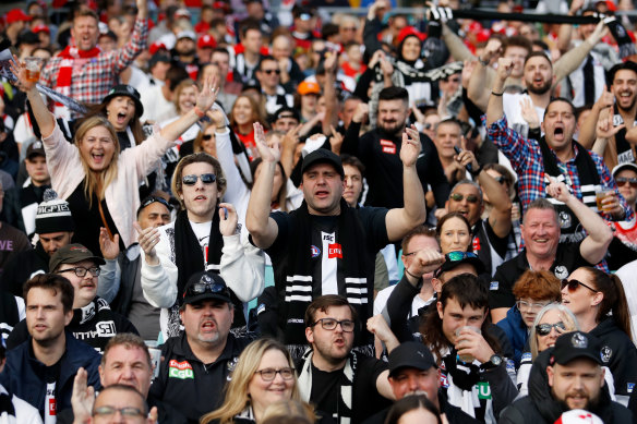 The Collingwood cheer squad in enemy territory.