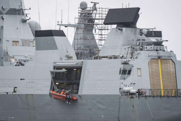 The Danish frigate HDMS Niels Juel, number F363, is docked in Korsoer, Denmark.