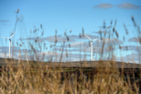 Wind turbines at the Waubra Wind Farm operated by Acciona SA in Waubra, Victoria.