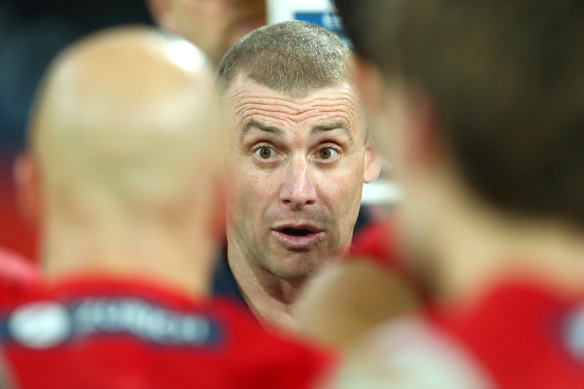 Pressure: Melbourne coach Simon Goodwin.