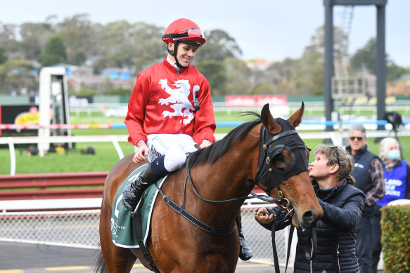 Wiremu Pinn returns to scale on Born Hustler after a win at Sandown on June 14, 2023.