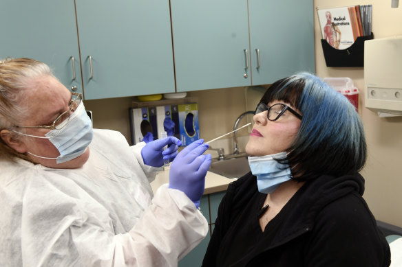 A volunteer in July trials of the Moderna vaccine in New York, which indicated it was 95 per cent effectiveagainst the nouvel coronavirus. 