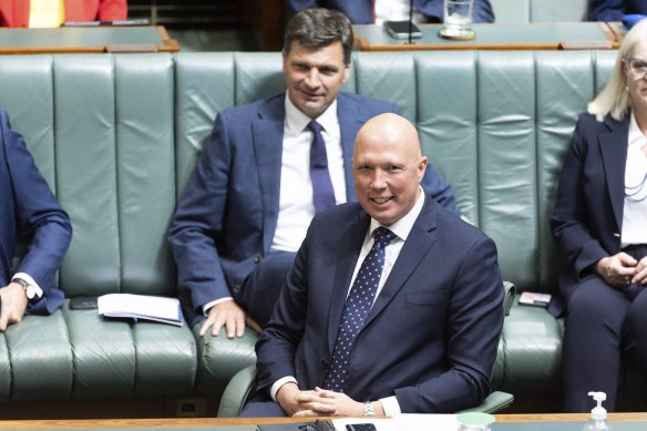 Shadow treasurer Angus Taylor and Opposition Leader Peter Dutton during question time today.