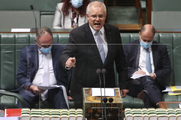 Prime Minister Scott Morrison in Question Time on Thursday.