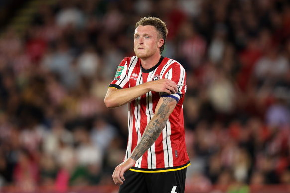 Socceroos defender Harry Souttar captaining Sheffield United against Wrexham this month.