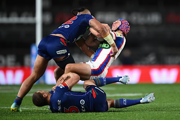 Kalyn Ponga was flattened in a late tackle, but passed his HIA and will be available for the preliminary final.
