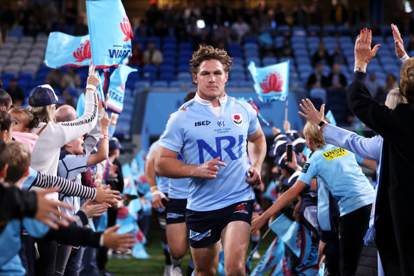 Michael Hooper run into the field with the Waratahs in Sydney. Next week will be the last time.