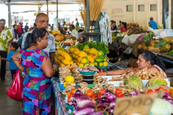 Fresh produce all around at a Nadi market.